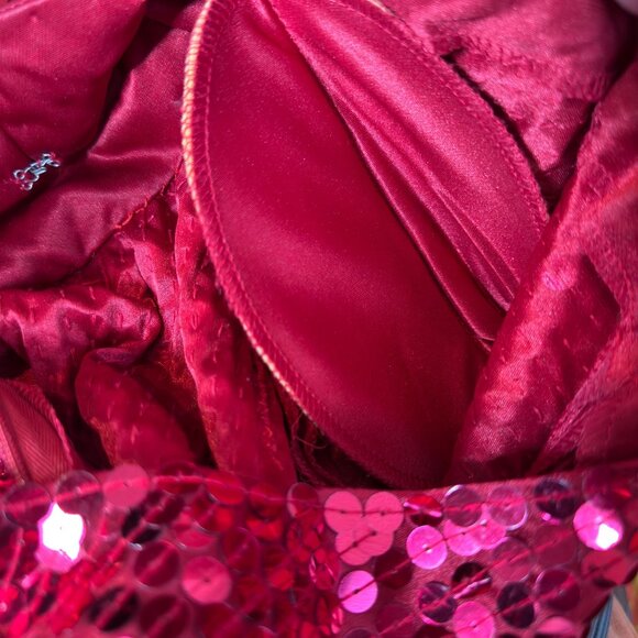 Vintage OLEG CASSINI 12 Open Back True Red Sequin Dress 80s 90s Mob Wife Large - Picture 8 of 11